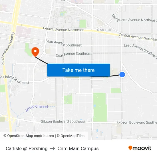 Carlisle @ Pershing to Cnm Main Campus map