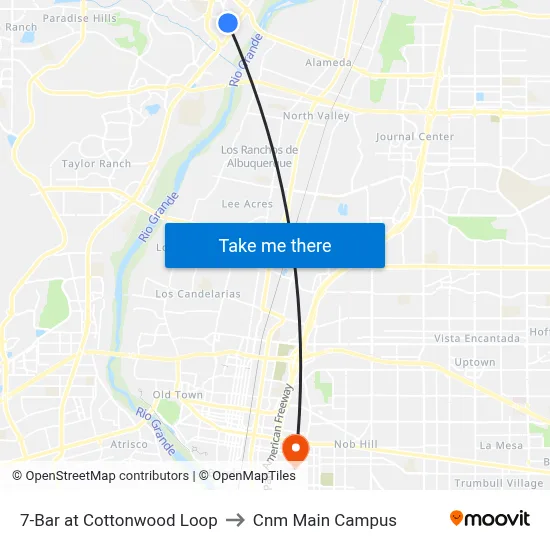 7-Bar at Cottonwood Loop to Cnm Main Campus map