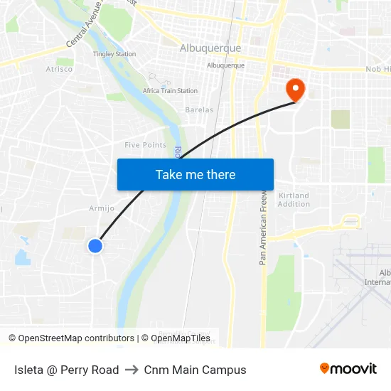 Isleta @ Perry Road to Cnm Main Campus map