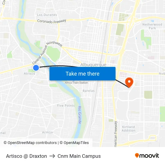 Artisco @ Draxton to Cnm Main Campus map
