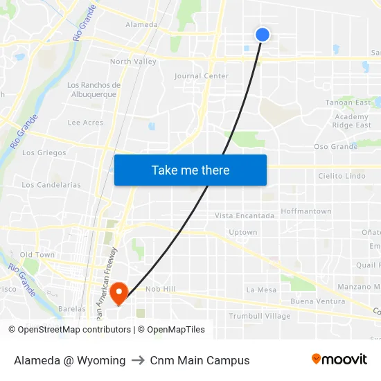 Alameda @ Wyoming to Cnm Main Campus map