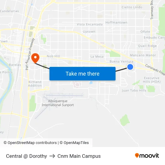 Central @ Dorothy to Cnm Main Campus map