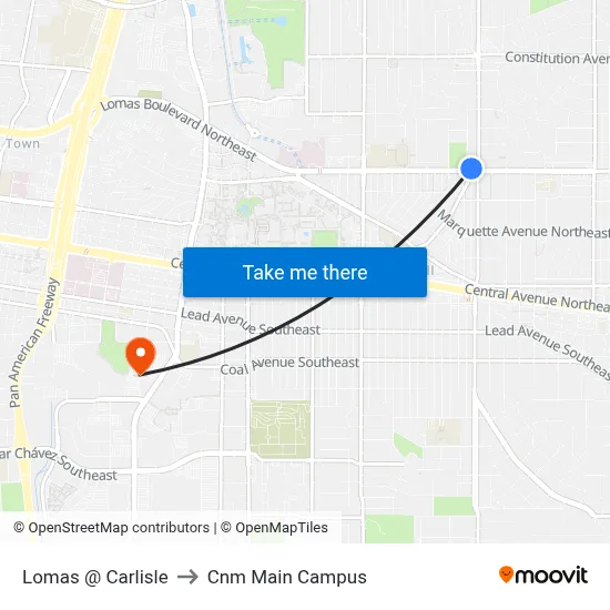 Lomas @ Carlisle to Cnm Main Campus map