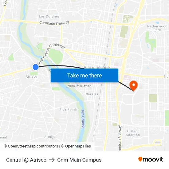 Central @ Atrisco to Cnm Main Campus map