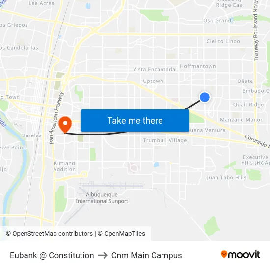 Eubank @ Constitution to Cnm Main Campus map