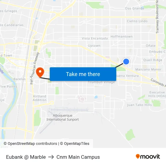 Eubank @ Marble to Cnm Main Campus map
