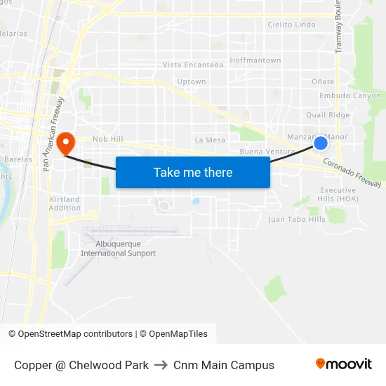 Copper @ Chelwood Park to Cnm Main Campus map