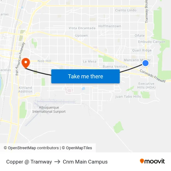 Copper @ Tramway to Cnm Main Campus map
