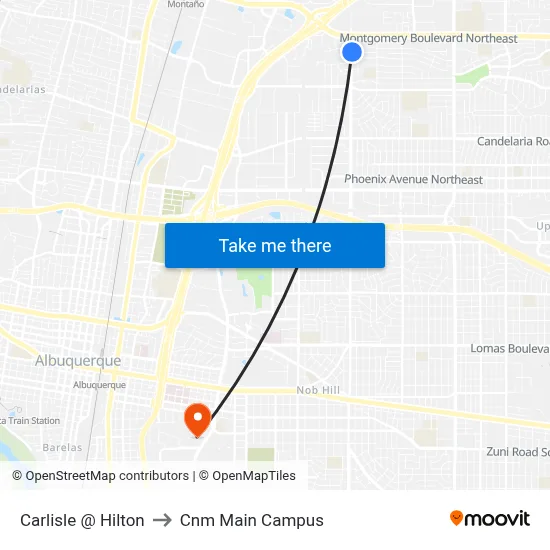 Carlisle @ Hilton to Cnm Main Campus map