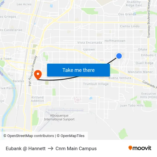 Eubank @ Hannett to Cnm Main Campus map