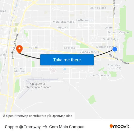 Copper @ Tramway to Cnm Main Campus map