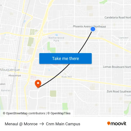 Menaul @ Monroe to Cnm Main Campus map