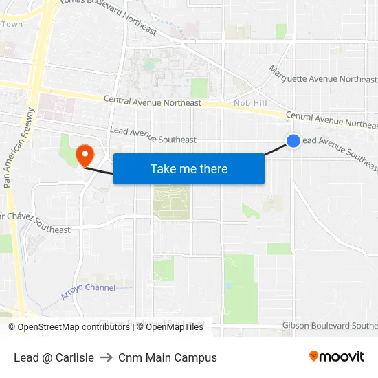 Lead @ Carlisle to Cnm Main Campus map
