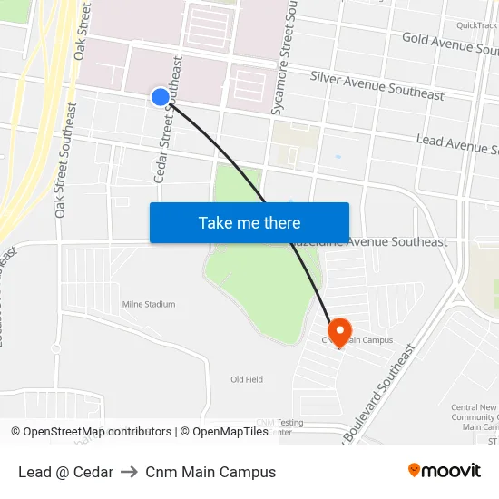 Lead @ Cedar to Cnm Main Campus map