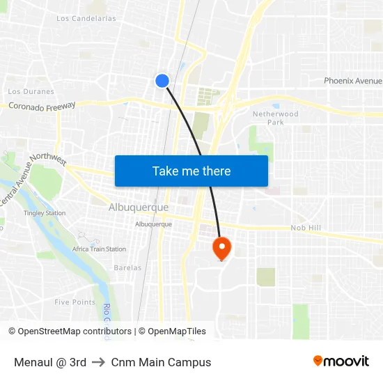Menaul @ 3rd to Cnm Main Campus map