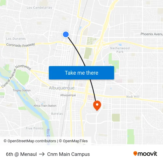 6th @ Menaul to Cnm Main Campus map