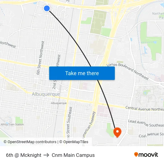6th @ Mcknight to Cnm Main Campus map