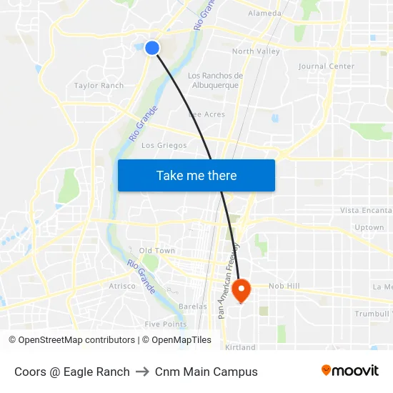 Coors @ Eagle Ranch to Cnm Main Campus map