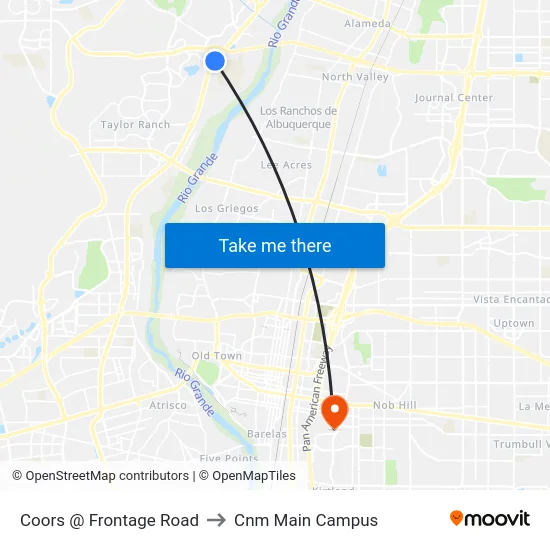 Coors @ Frontage Road to Cnm Main Campus map