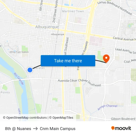 8th @ Nuanes to Cnm Main Campus map