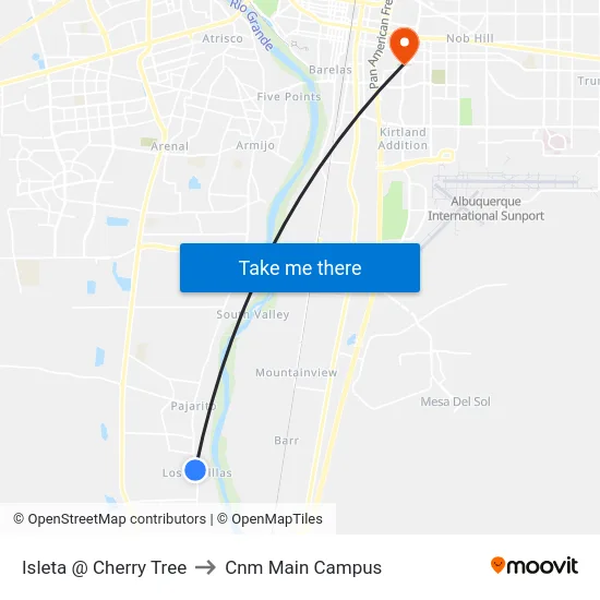 Isleta @ Cherry Tree to Cnm Main Campus map