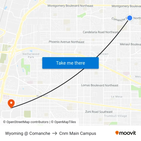 Wyoming @ Comanche to Cnm Main Campus map