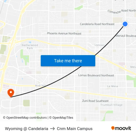 Wyoming @ Candelaria to Cnm Main Campus map