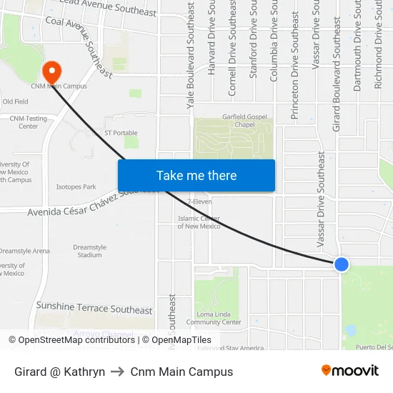 Girard @ Kathryn to Cnm Main Campus map