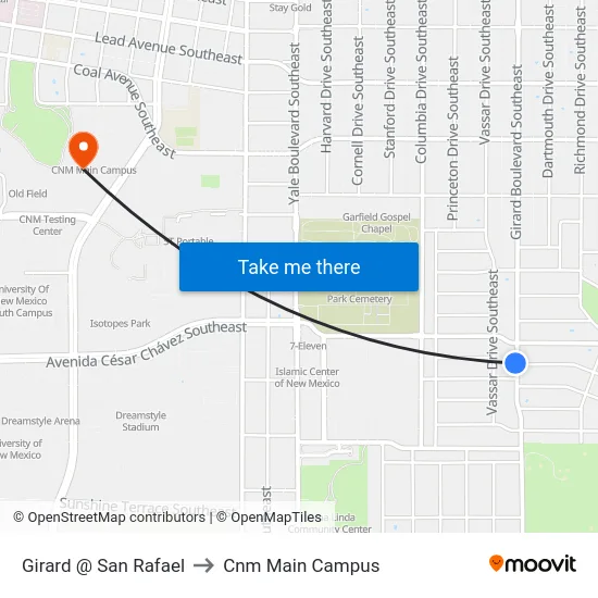 Girard @ San Rafael to Cnm Main Campus map