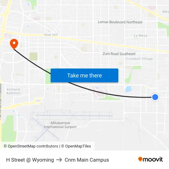 H Street @ Wyoming to Cnm Main Campus map