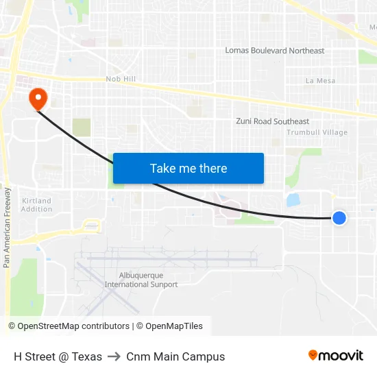 H Street @ Texas to Cnm Main Campus map