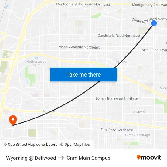 Wyoming @ Dellwood to Cnm Main Campus map