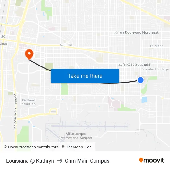 Louisiana @ Kathryn to Cnm Main Campus map