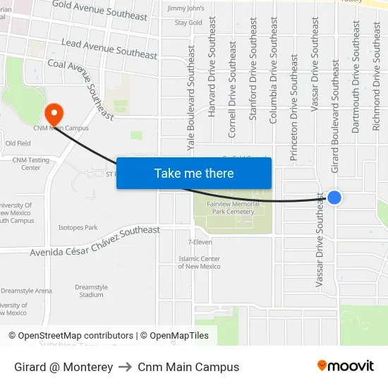 Girard @ Monterey to Cnm Main Campus map