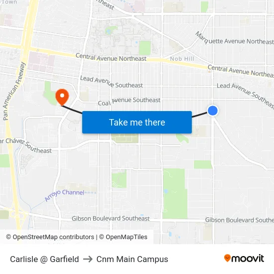 Carlisle @ Garfield to Cnm Main Campus map