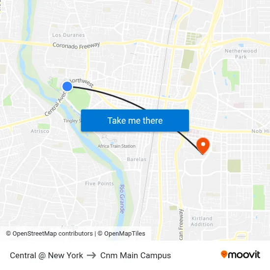 Central @ New York to Cnm Main Campus map