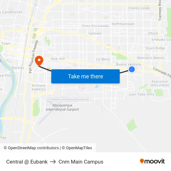 Central @ Eubank to Cnm Main Campus map