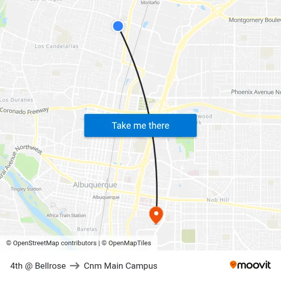 4th @ Bellrose to Cnm Main Campus map