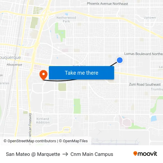 San Mateo @ Marquette to Cnm Main Campus map