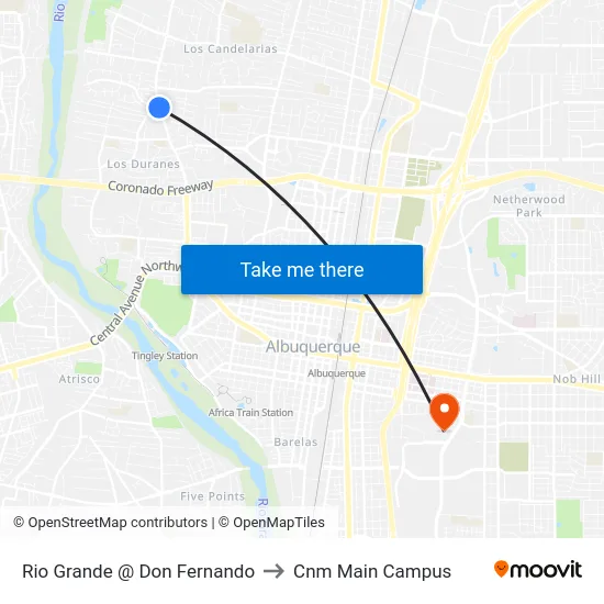 Rio Grande @ Don Fernando to Cnm Main Campus map