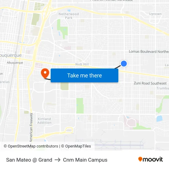 San Mateo @ Grand to Cnm Main Campus map