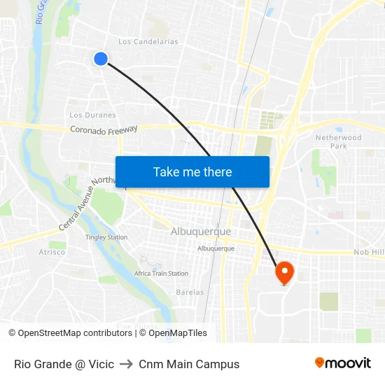 Rio Grande @ Vicic to Cnm Main Campus map