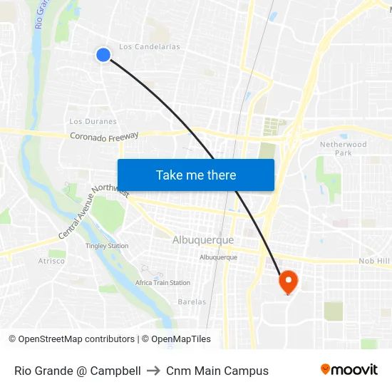 Rio Grande @ Campbell to Cnm Main Campus map