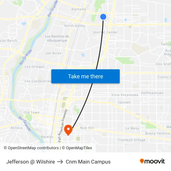 Jefferson @ Wilshire to Cnm Main Campus map