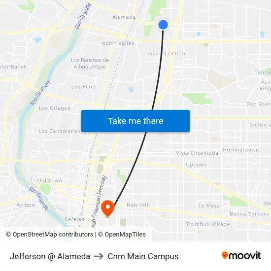 Jefferson @ Alameda to Cnm Main Campus map