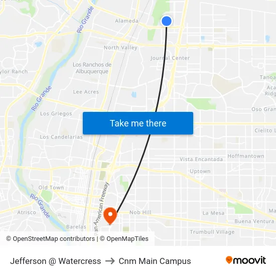 Jefferson @ Watercress to Cnm Main Campus map