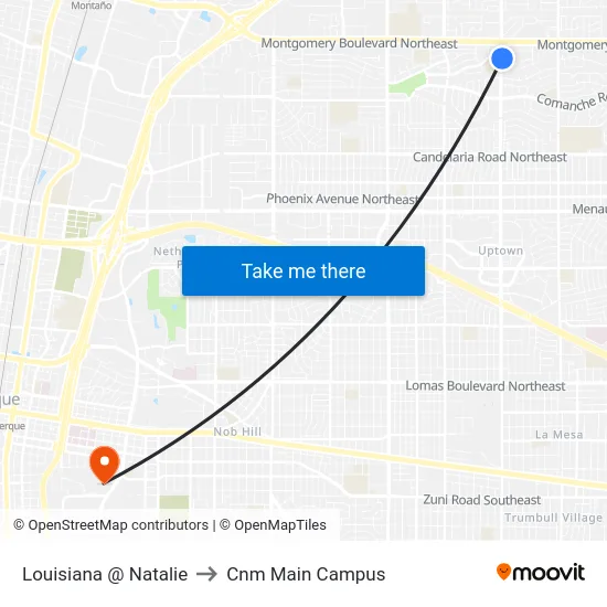 Louisiana @ Natalie to Cnm Main Campus map