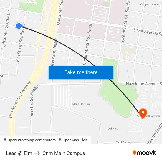 Lead @ Elm to Cnm Main Campus map