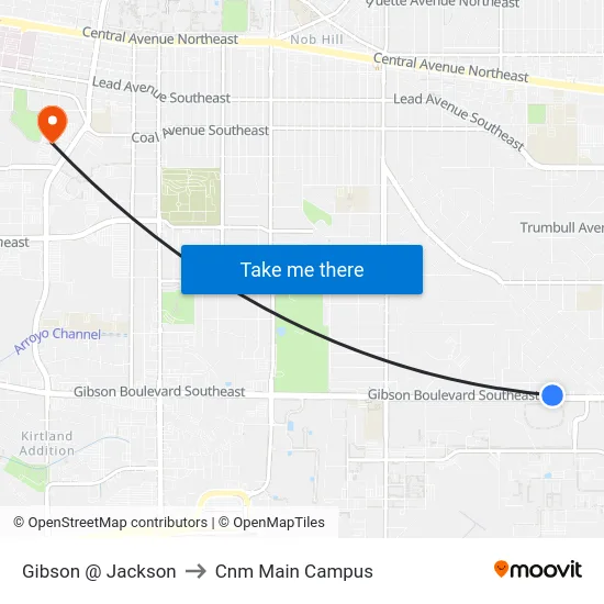 Gibson @ Jackson to Cnm Main Campus map