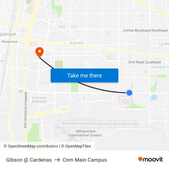 Gibson @ Cardenas to Cnm Main Campus map